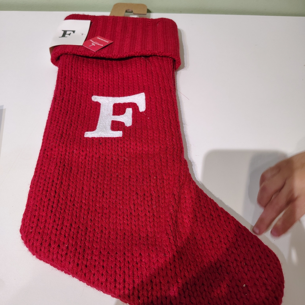 Christmas Stocking Solid Red Mammogram "F" Target Full Size Large Holiday